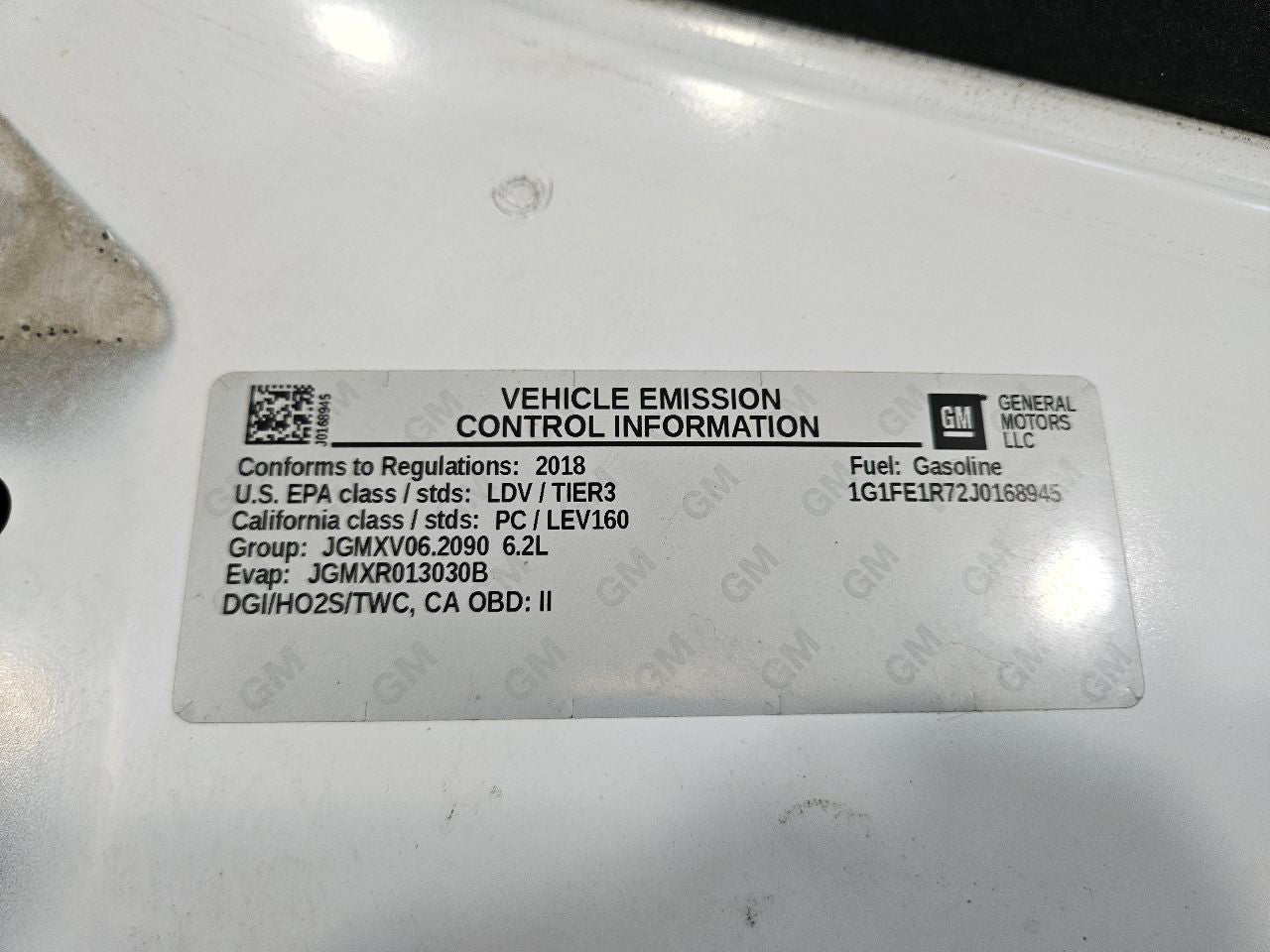 2018 CAMARO SS 1LE HOOD WHITE W/OEM VINYL WRAP 27302 - image 1