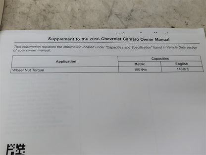 Used OEM 2016 CAMARO OWNERS MANUAL, actual item photo 2