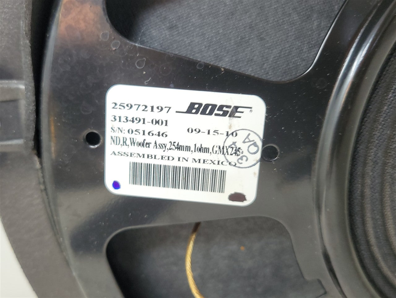Used OEM 2011 CORVETTE FRONT DOOR BOSE SPEAKER 25972197, actual item photo 7