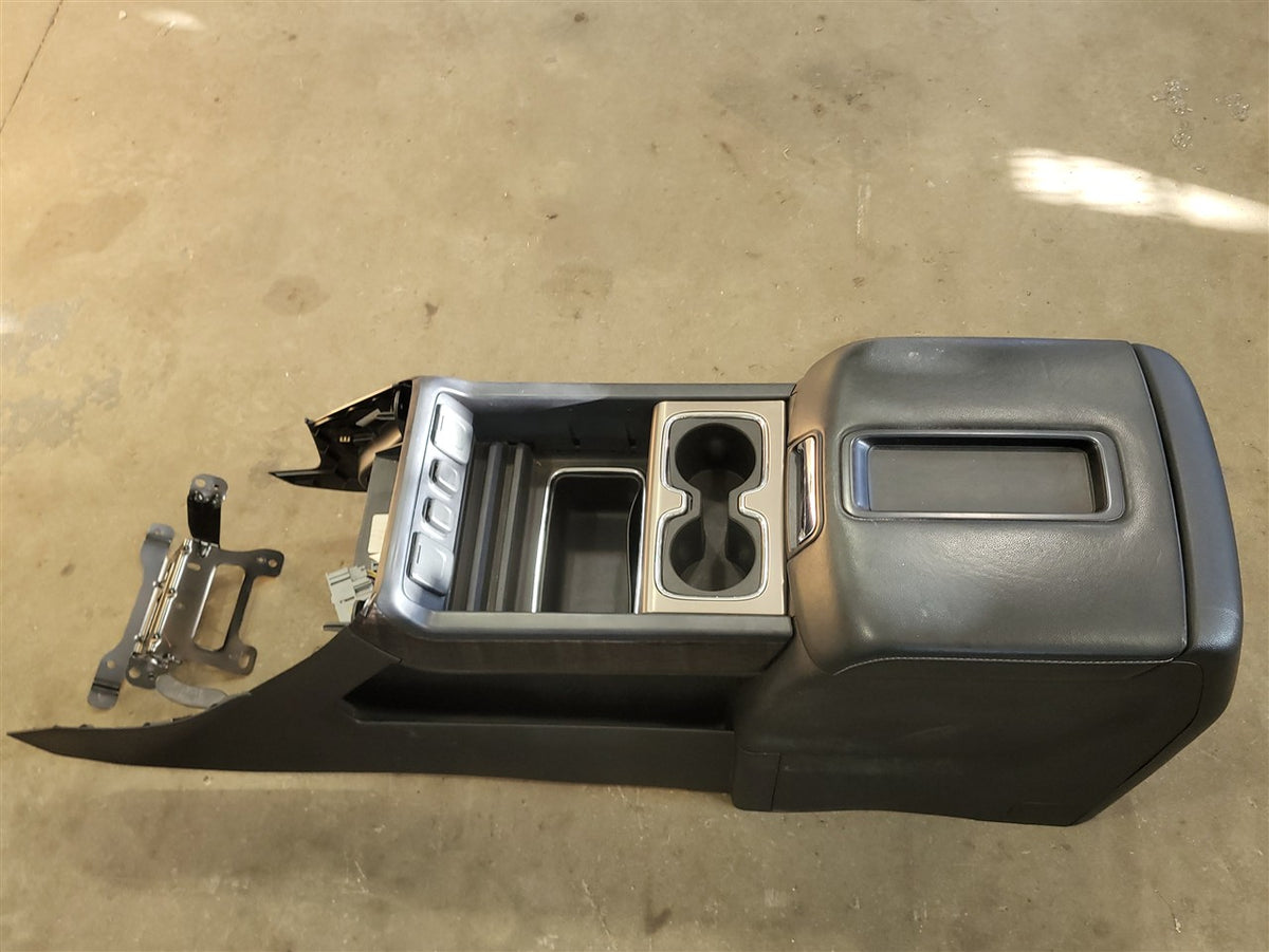 Used OEM 2014-2015 SIERRA SILVERADO FRONT CENTER CONSOLE DENALI BLACK, actual item photo 4