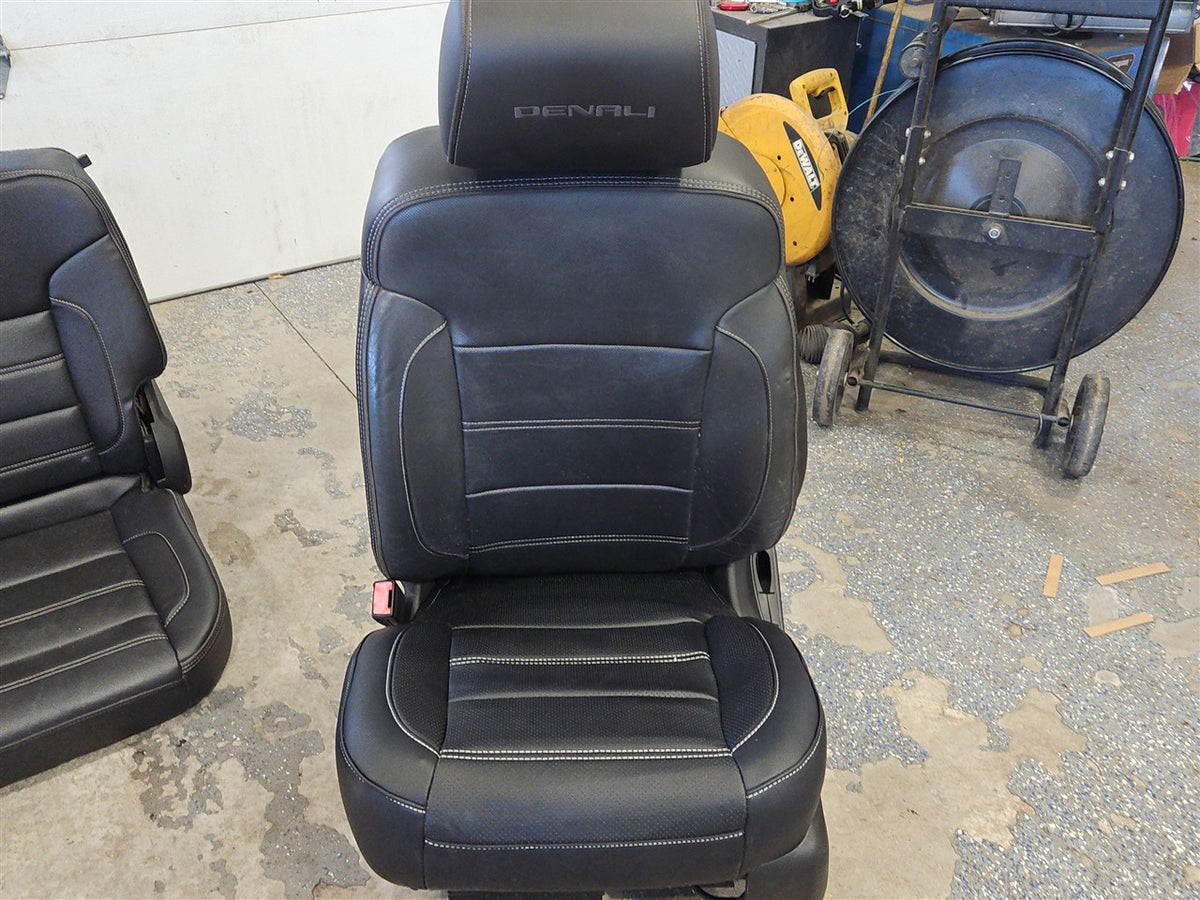 Used OEM 2015 SIERRA DENALI 1500 FRONT AND SECOND ROW BLACK LEATHER, actual item photo 4